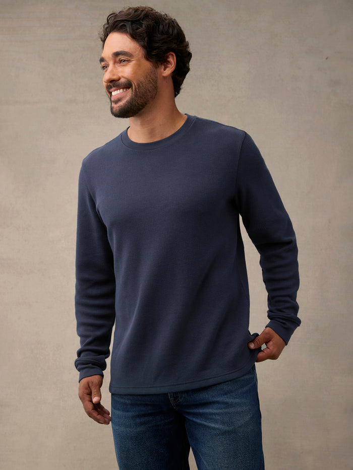 Dark Navy Thermal Shirt for Men | Waffle Knit Long Sleeve | Sizes S–4XL, Tall available.