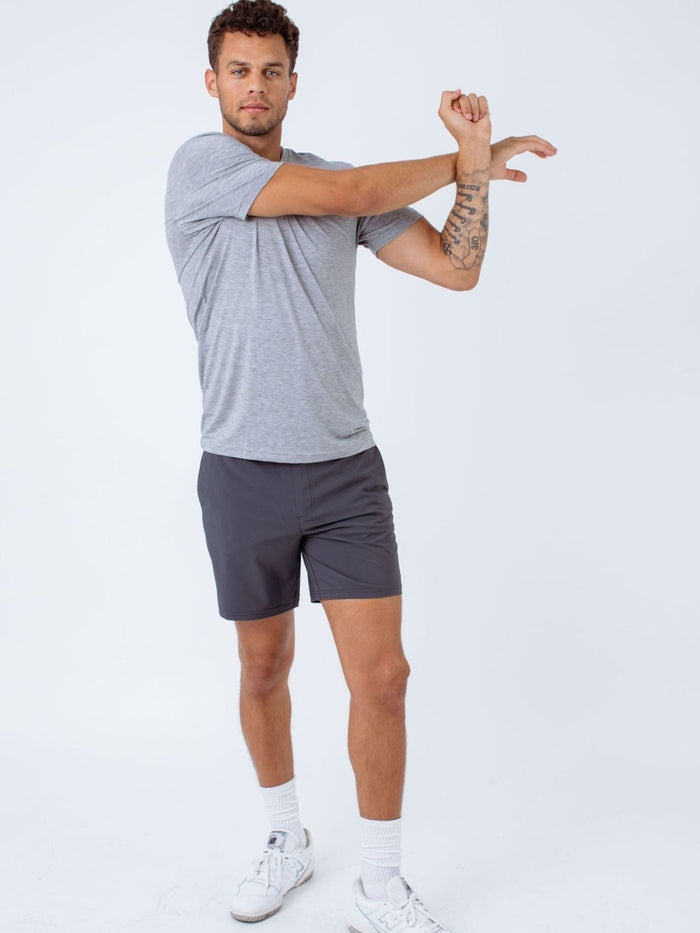 Christian is 6'5 and wears size Large tall # Performance Crew Neck in Heather Grey | Motion 3-Pack | Fresh Clean Threads Canada