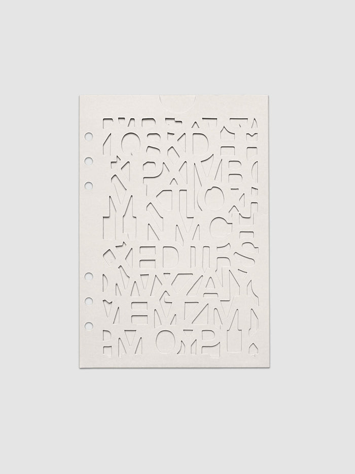 The A5 6-Ring Punch Diecut Pocket Folder laid flat and empty, showing the front panel cut through with the Precision letter pattern and the half moon notch at the top