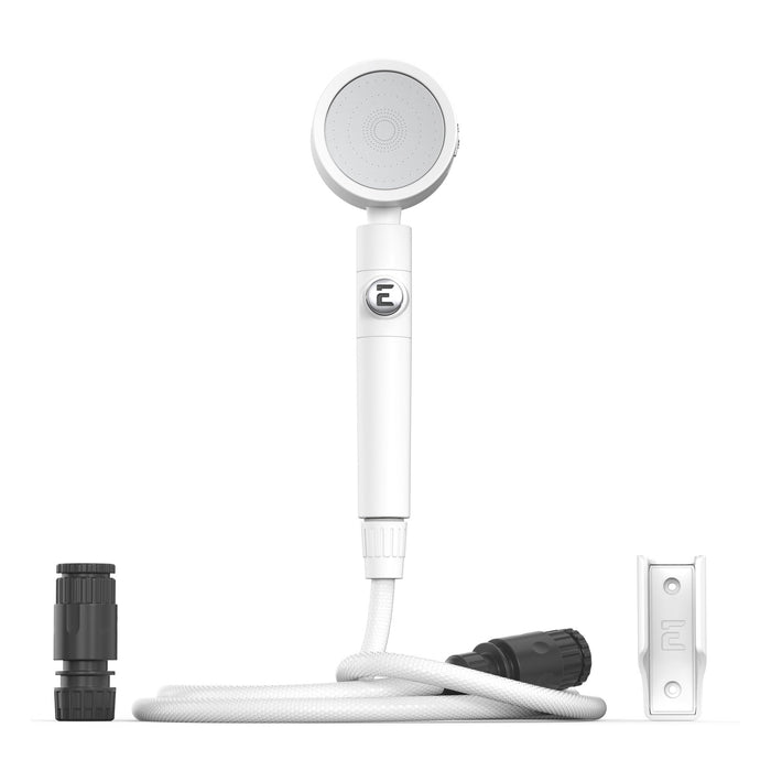 Eccotemp Portable White Handheld Showerhead Kit With Coiled Hose, Black Quick Connect Adapters, And Wall Mount