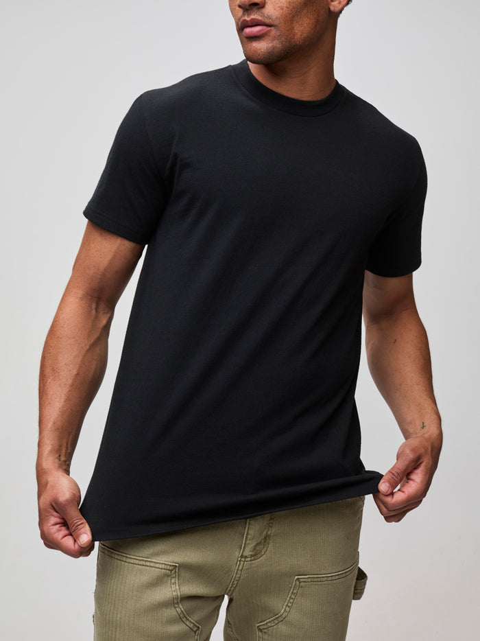 Mikah is 6'1" and wears a size medium #  Tuff Tee Black Onyx Crew T-Shirts | TuffSpun™ Heavyweight Fabric Blend