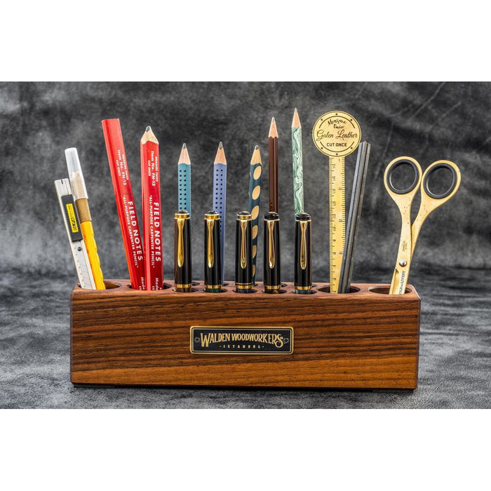 Galen Leather Wooden Desk Organizer - Walnut | Atlas Stationers.