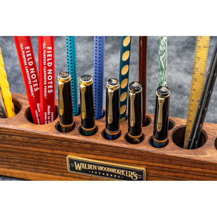 Galen Leather Wooden Desk Organizer - Walnut | Atlas Stationers.