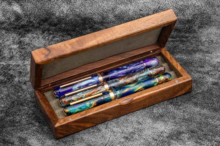 Galen Leather Wooden Pen Display Case w/ Lid