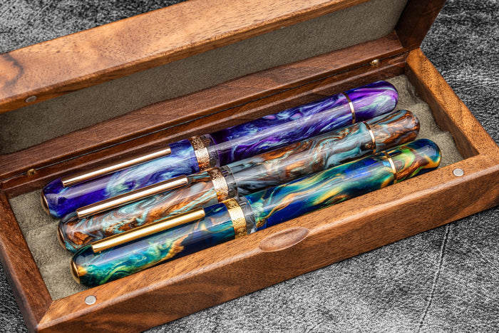 Galen Leather Wooden Pen Display Case w/ Lid