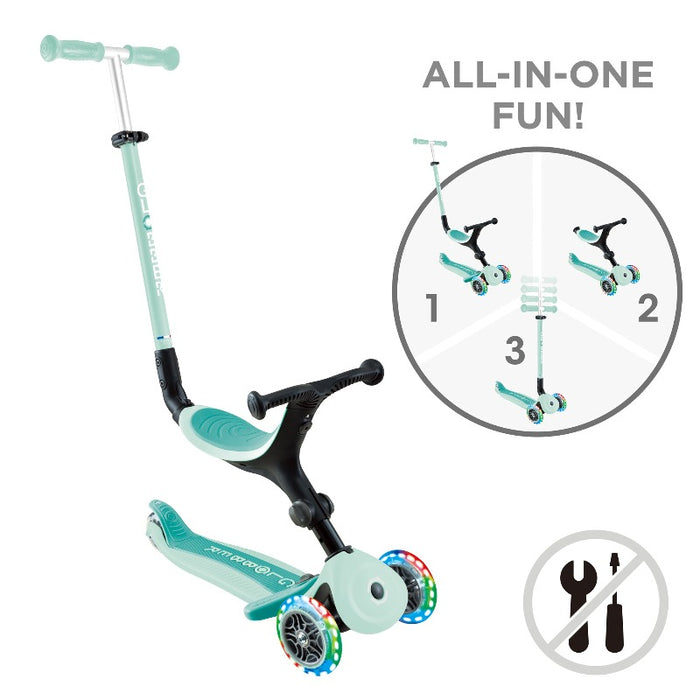 Globber GO UP Active Lights Kids Scooter With Seat - Inlinex