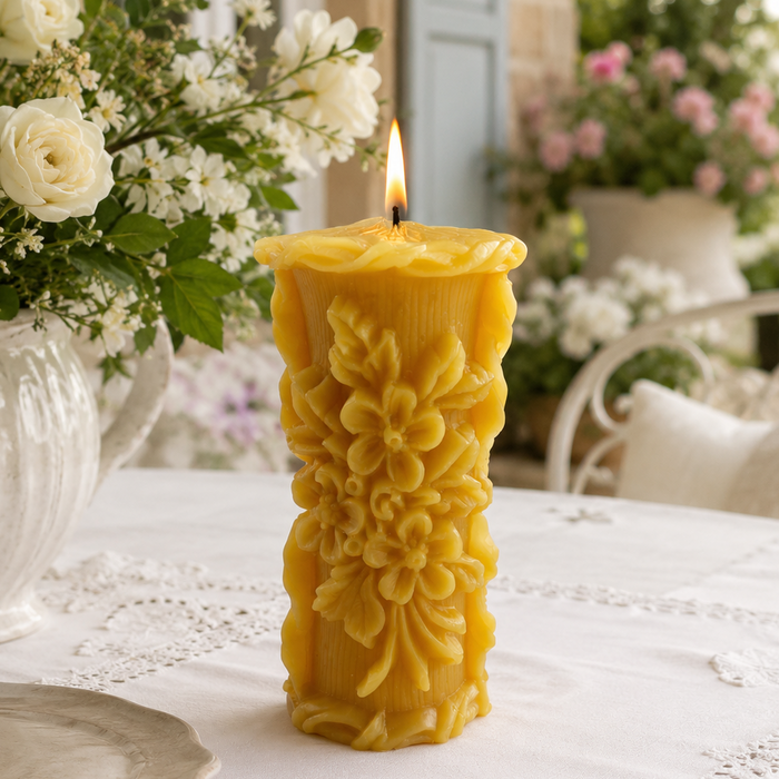 Golden Meadow Wildflower Beeswax Pillar Candle