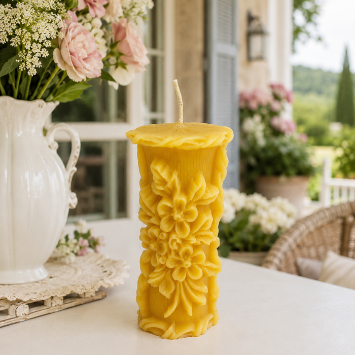 Golden Meadow Wildflower Beeswax Pillar Candle