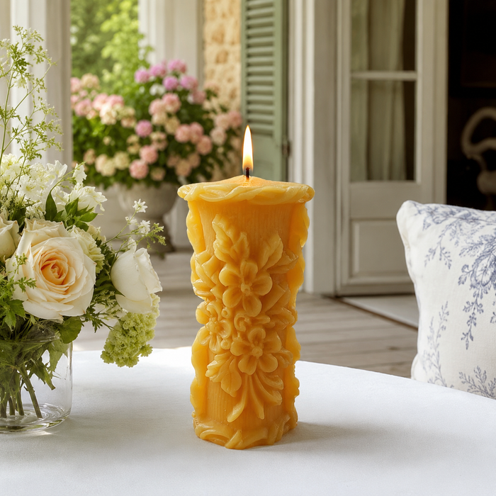 Golden Meadow Wildflower Beeswax Pillar Candle