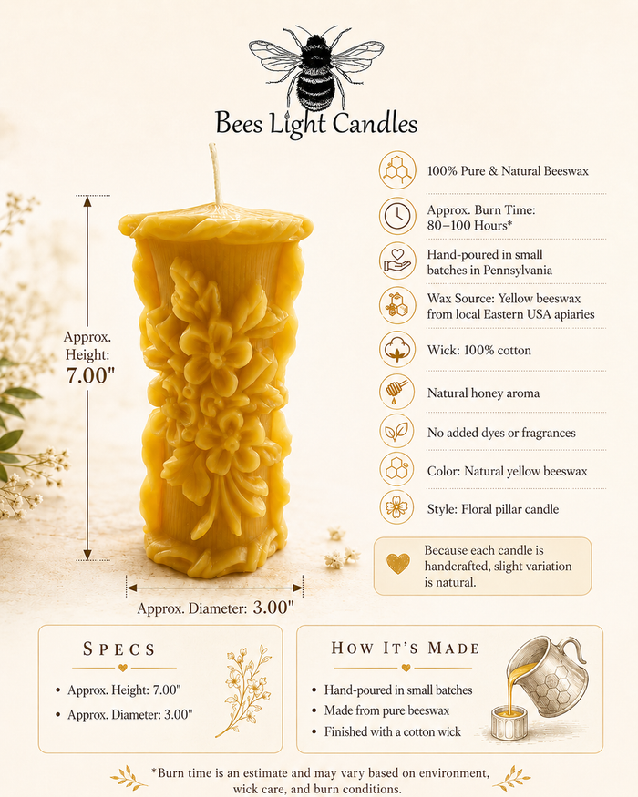 Golden Meadow Wildflower Beeswax Pillar Candle