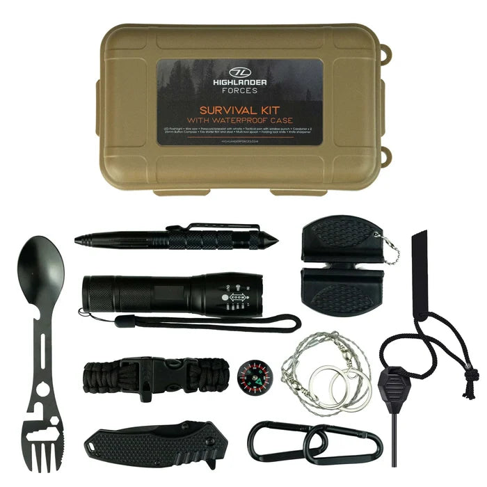 Highlander 10 in 1 Survival Kit with Waterproof Case