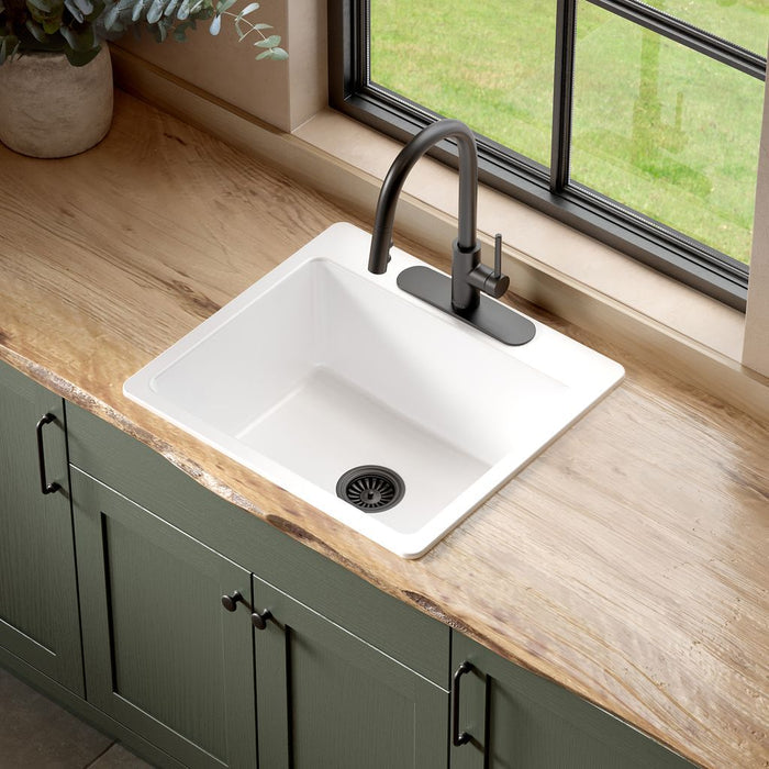 Jackson Fireclay 25" Single Bowl Drop-In Kitchen Sink with 3 Holes