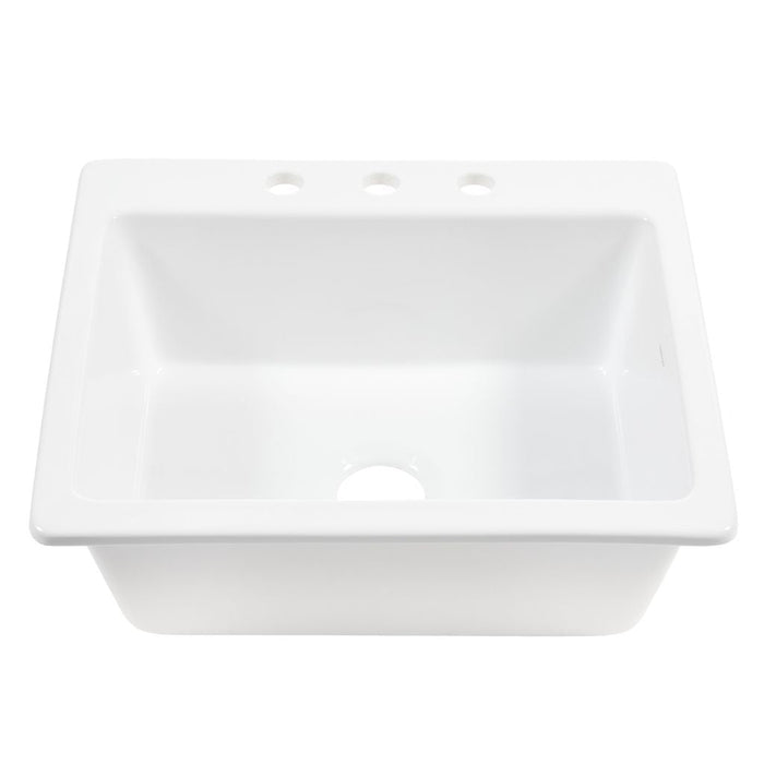 Jackson Fireclay 25" Single Bowl Drop-In Kitchen Sink with 3 Holes