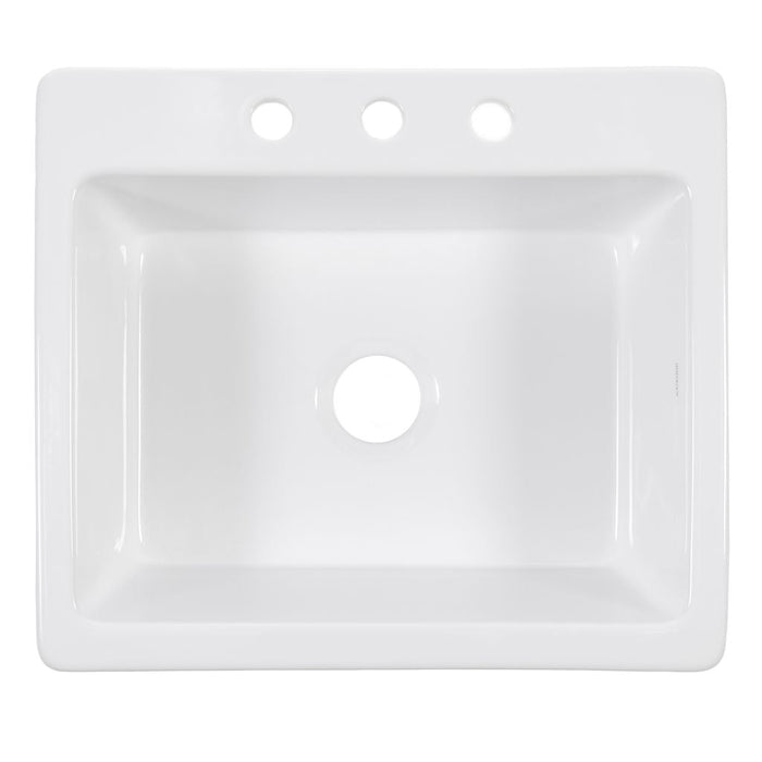Jackson Fireclay 25" Single Bowl Drop-In Kitchen Sink with 3 Holes