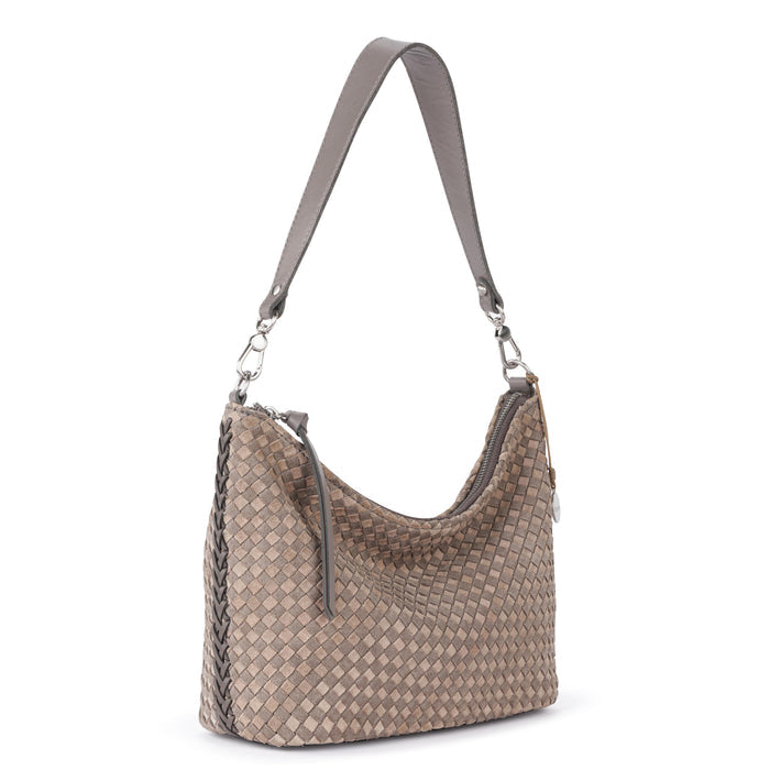 The Sak Juniper Small Hobo - Leather - Mushroom Suede Sand Suede Woven