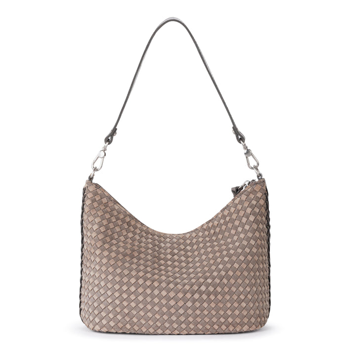The Sak Juniper Small Hobo - Leather - Mushroom Suede Sand Suede Woven