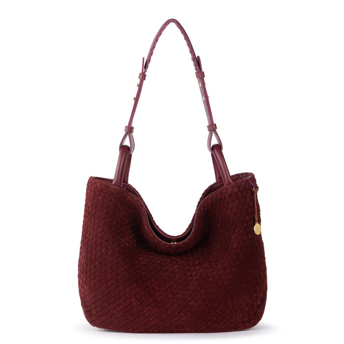 The Sak Los Feliz Medium Tote - Leather - Black Cherry Suede Woven