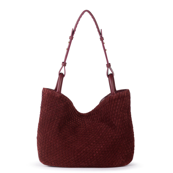 The Sak Los Feliz Medium Tote - Leather - Black Cherry Suede Woven