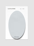 Oval Sticky Notes | Aspen shown from above, one pale blue gray oval pad mounted on a white backing card printed in black with the brand name and colorway