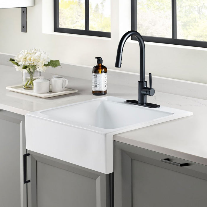 Parker Crisp White Fireclay 26" Single Bowl Quick-Fit Drop-In Kitchen Sink with 3 Holes