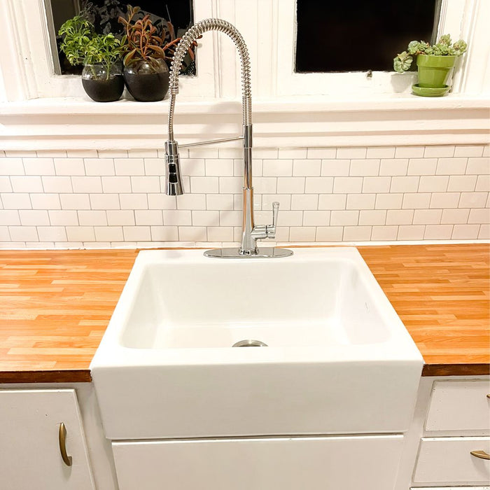 Parker Crisp White Fireclay 26" Single Bowl Quick-Fit Drop-In Kitchen Sink with 3 Holes