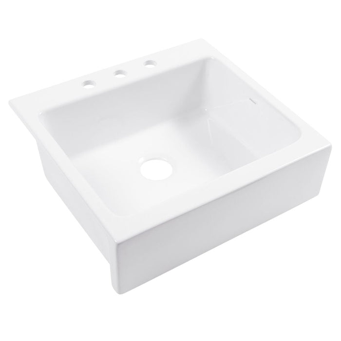Parker Crisp White Fireclay 26" Single Bowl Quick-Fit Drop-In Kitchen Sink with 3 Holes