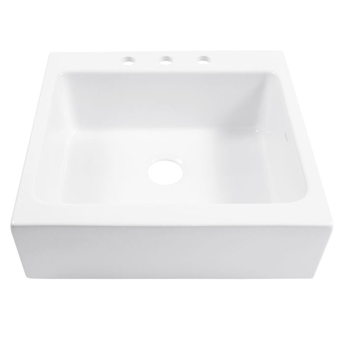 Parker Crisp White Fireclay 26" Single Bowl Quick-Fit Drop-In Kitchen Sink with 3 Holes