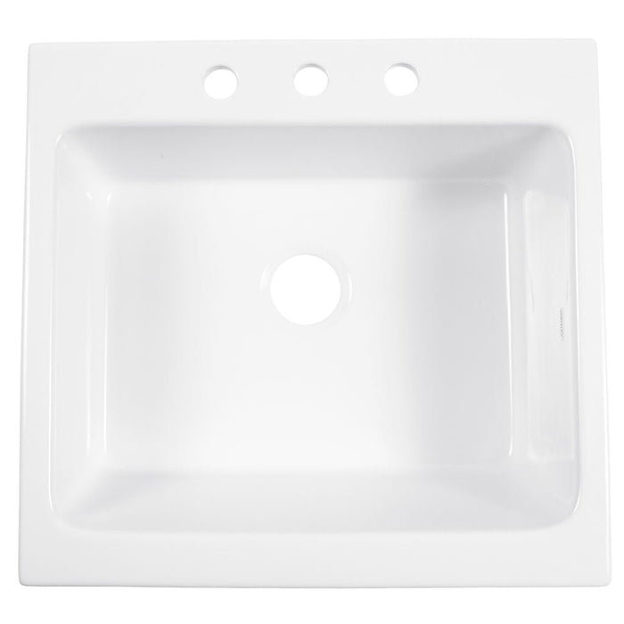 Parker Crisp White Fireclay 26" Single Bowl Quick-Fit Drop-In Kitchen Sink with 3 Holes
