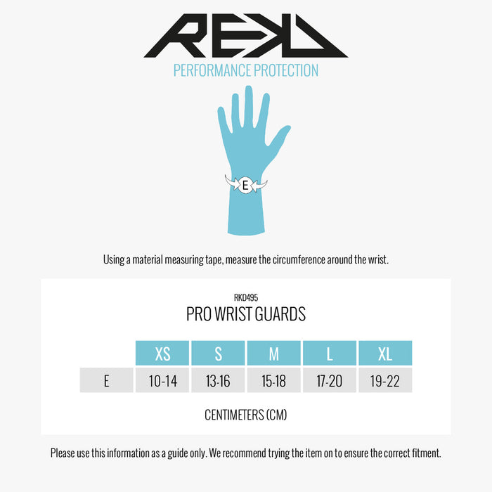 REKD Pro Wrist Guards size guide