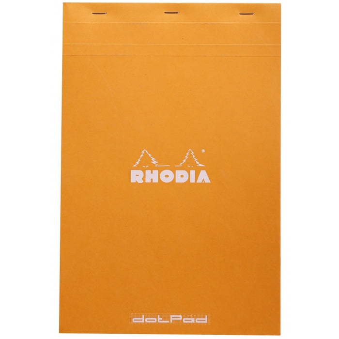 Rhodia Staplebound Notepad - Dot grid 80 sheets - 8 1/4 x 12 1/2 - Orange cover | Atlas Stationers.