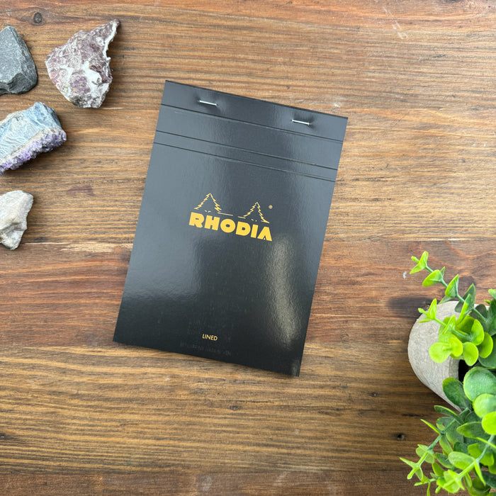 Rhodia Staplebound Notepad - Lined w/ margin 80 sheets - 6 x 8 1/4 - Black cover