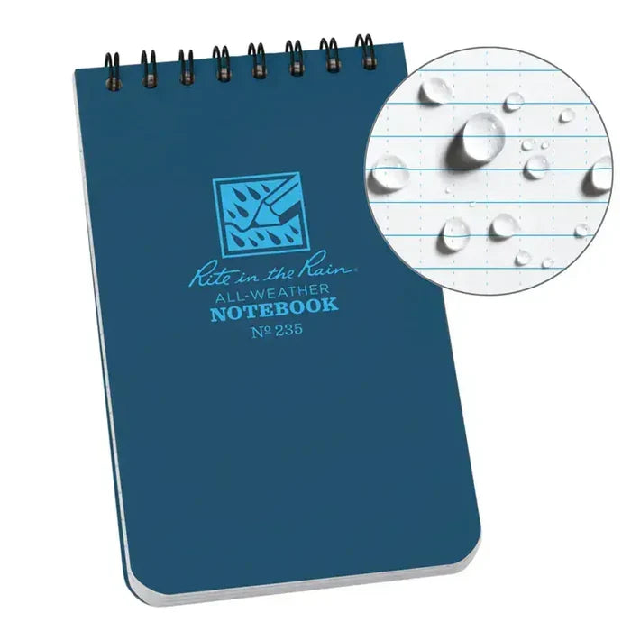 Rite in the Rain Top Spiral Bound Pocket Notepad No.235 - White Blue 3" x 5"