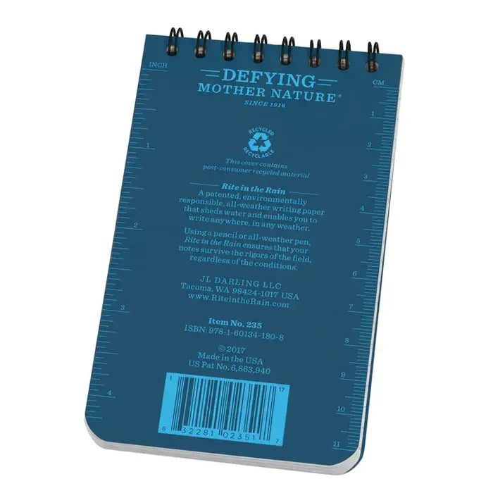 Rite in the Rain Top Spiral Bound Pocket Notepad No.235 - White Blue 3" x 5"