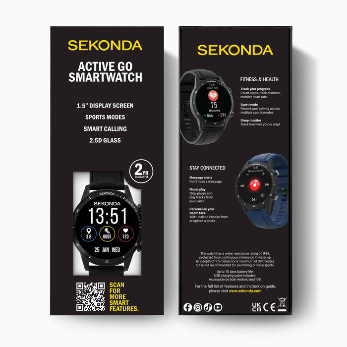Sekonda Active Go Smart Watch - Black Case and Silicone Strap