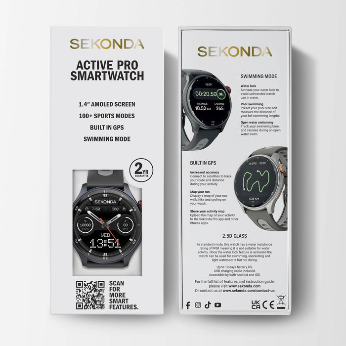 Sekonda Active Pro GPS Smart Watch - Black Alloy Case & Black Silicone Strap