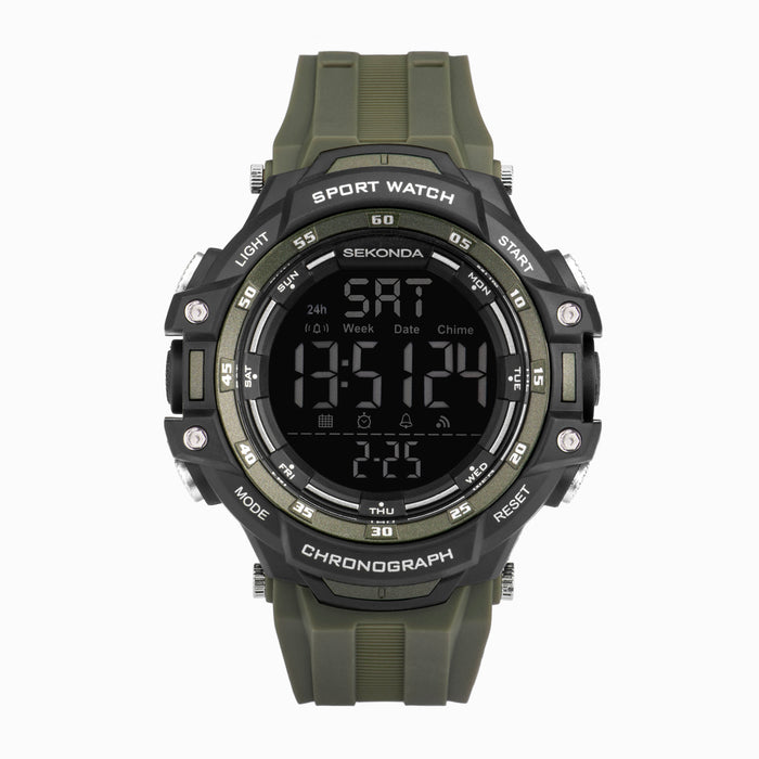 Sekonda Crossfell Digital Men's Watch - Black Plastic Case & Khaki Green Strap
