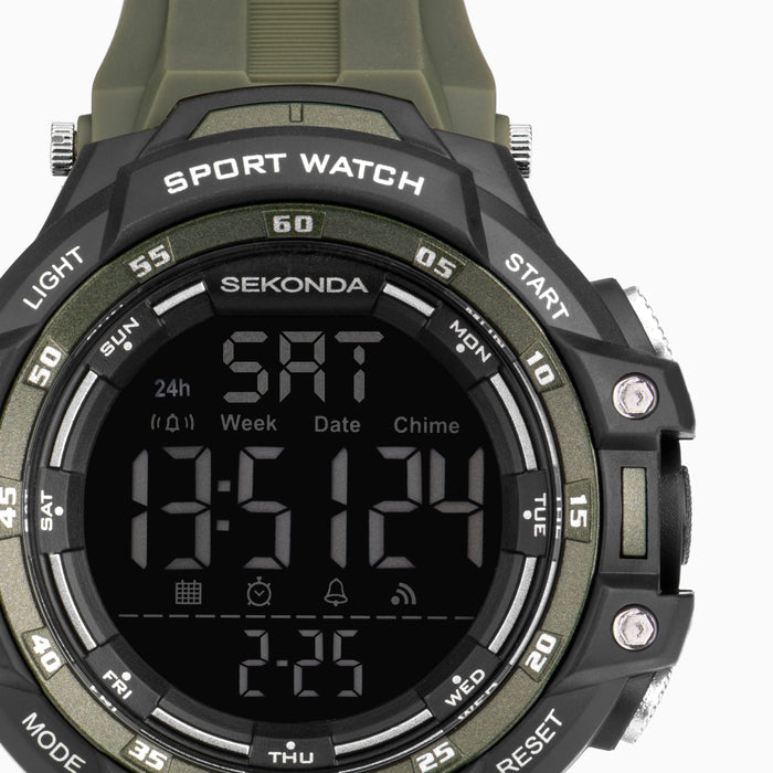 Sekonda Crossfell Digital Men's Watch - Black Plastic Case & Khaki Green Strap