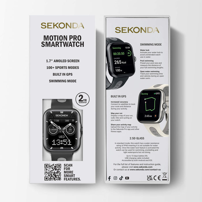 Sekonda Motion Pro GPS Smart Watch - Black Alloy Case & Black Silicone Strap