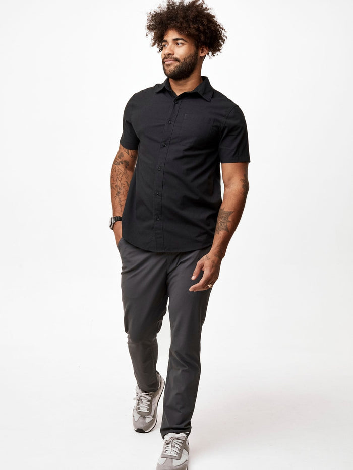 Joe is 6', 180LBS and wears a size L  # Short Sleeve Stretch Button Up | Best Sellers 3-Pack | Fresh Clean Threads