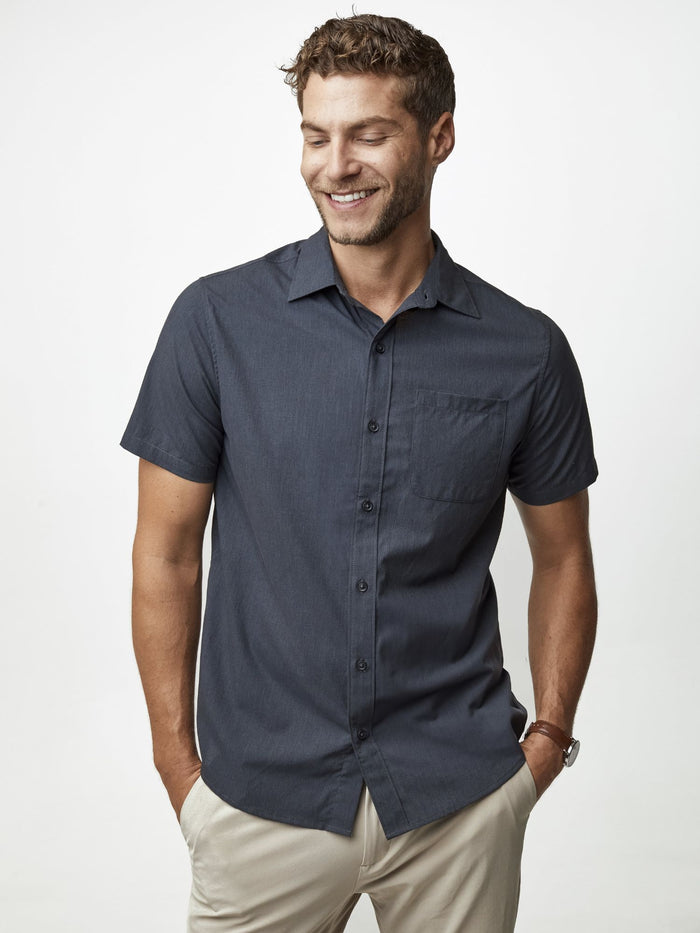 Joe is 6'2, 177LBS and wears a size L # Men's Short Sleeve Button Up | Best Sellers 3-Packs | Fresh Clean Threads