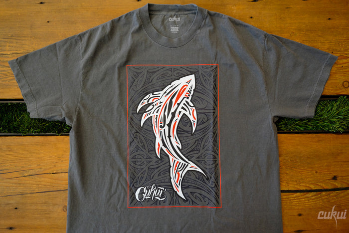 Tribal Shark Denim Washed Tee - Black
