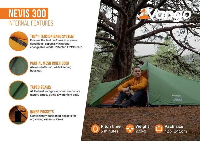 Vango Nevis 300 3 Person Lightweight Trekking Tent - Pamir Green
