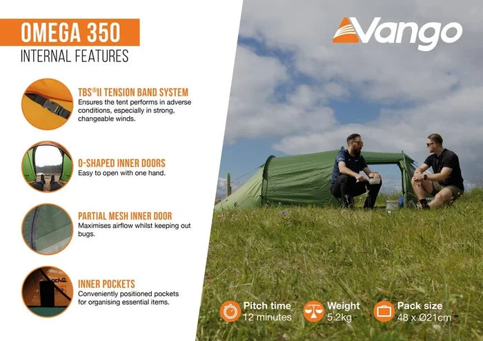 Vango Omega 350 3 Person Tunnel Tent - Forest Green