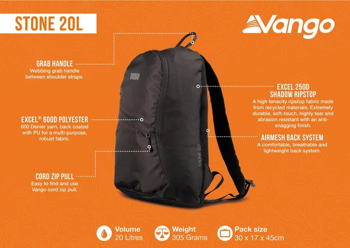 Vango Stone 20L Classic Daypack - Black
