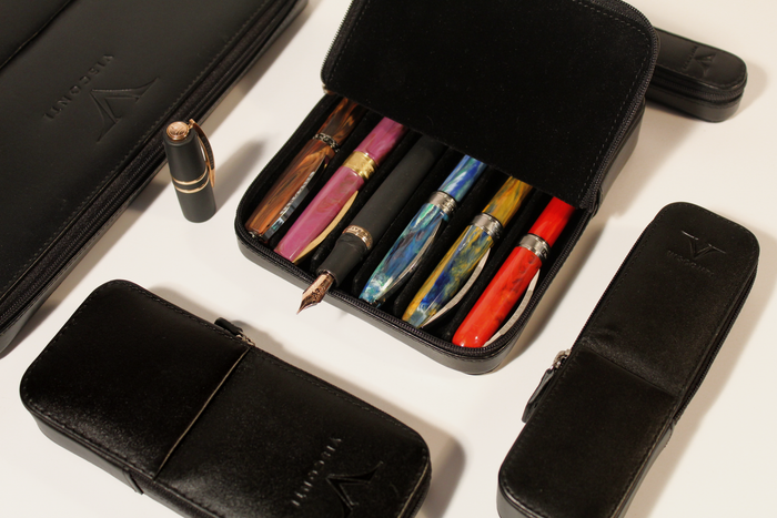 Visconti Leather 2 Pen Holder - Black