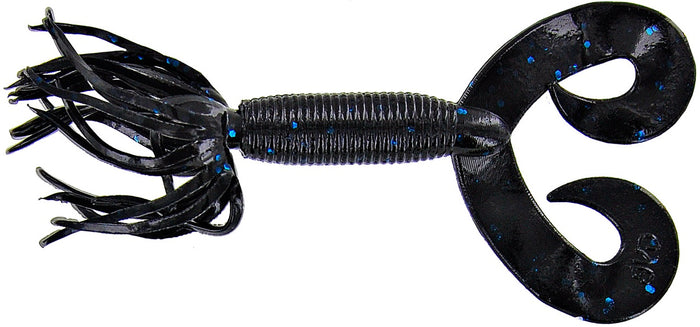 Gary Yamamoto Double Tail Hula Grub - 5 Inch - Black with Large Blue Flake