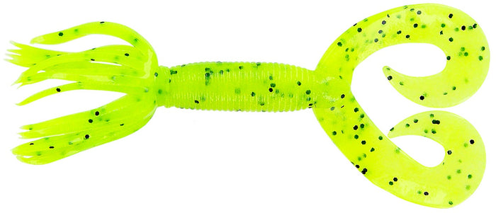 Gary Yamamoto Double Tail Hula Grub - 5 Inch - Chartreuse with Large Black Flake