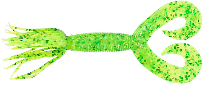 Gary Yamamoto Double Tail Hula Grub - 5 Inch - Chartreuse with Large Green & Chartreuse Flake