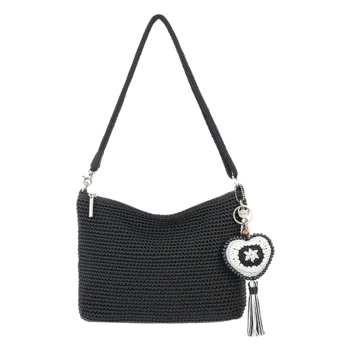 The Sak Yarnicharmz Dangle - Hand Crochet - Black Sparkle Patch Heart