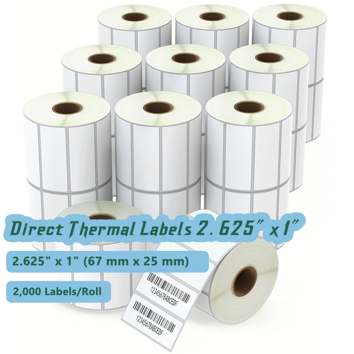 Zebra 2.625" x 1" Labels - 20 Rolls